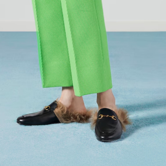 Gucci 2015 Re-Edition Princeton Leather Wool Lined Mule Slipper Black Size 38 - Picture 11 of 11